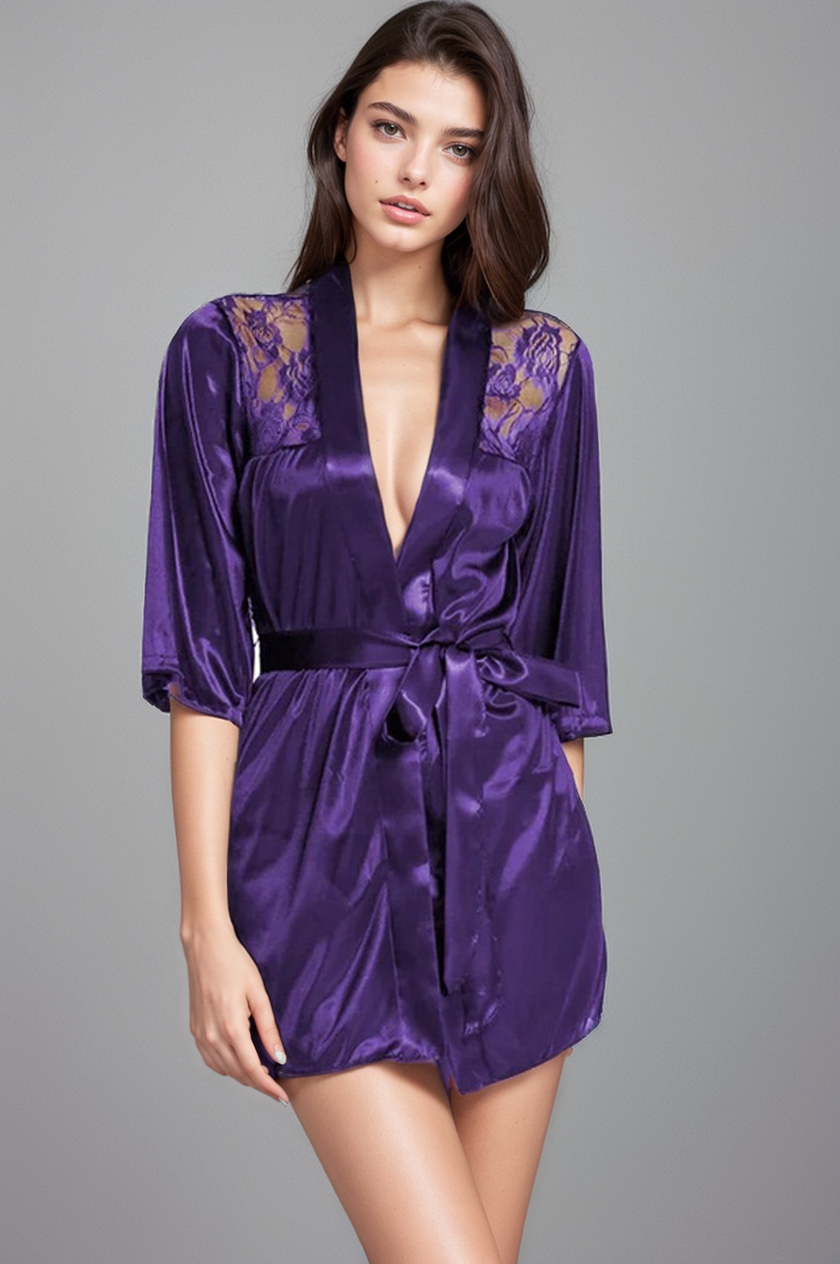 Satin Robe with Lace