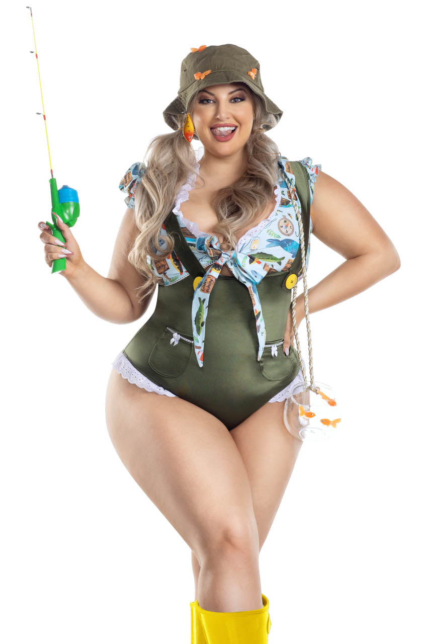 Plus Size Gone Fishing Costume, Plus Size Sexy Fisherman Costume in Green, Party King