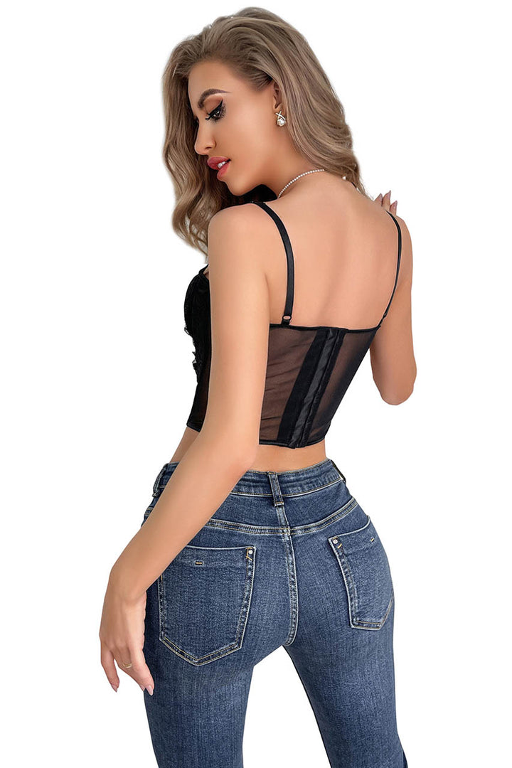 Plus Size Black Mesh and Lace Bustier