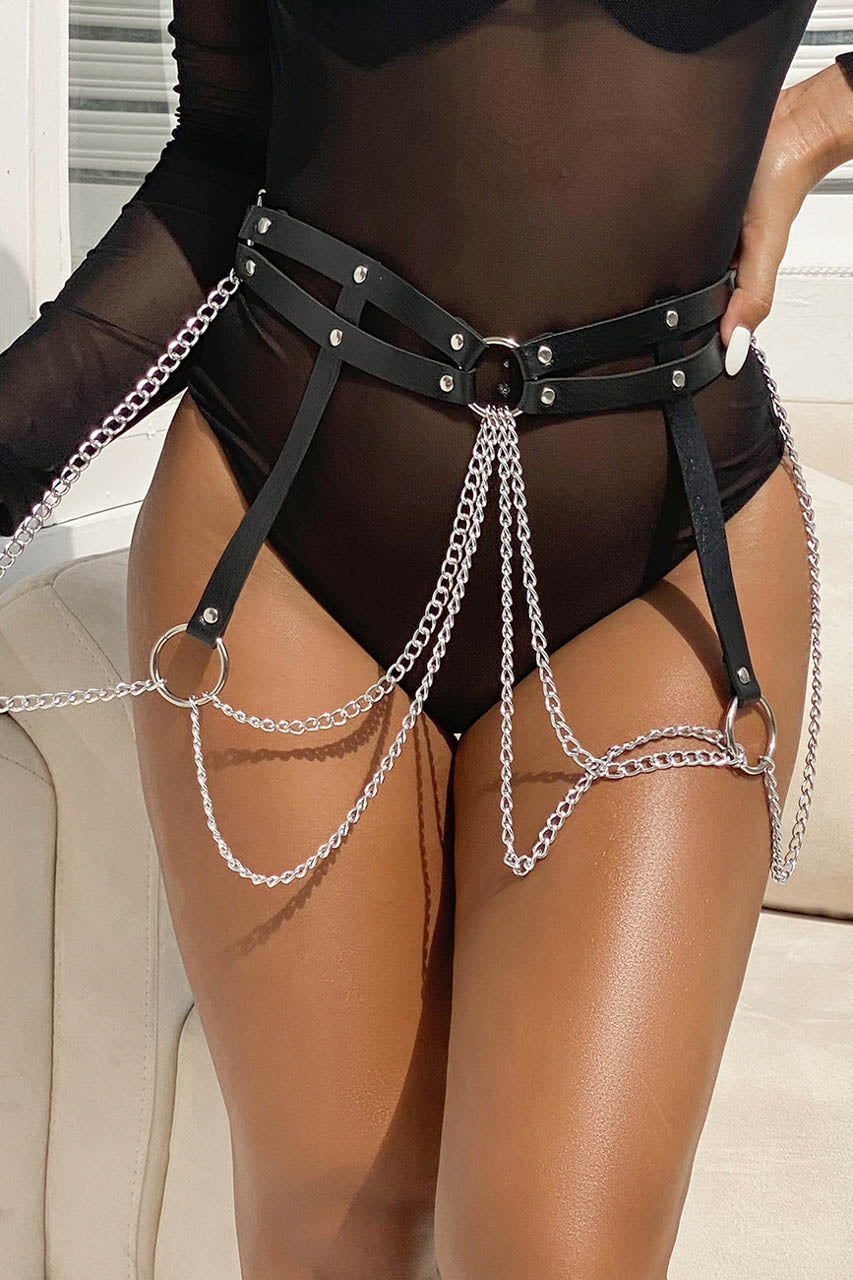 Faux Leather and Chains Belt