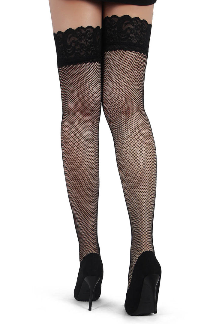 Plus Size Basic Net Stockings with Lace