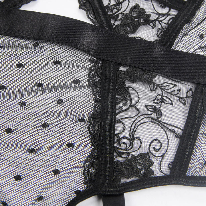 Embroidered Lace Hollow Cut Teddy Lingerie