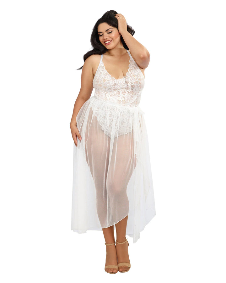 Plus Size Lace Teddy and Overskirt