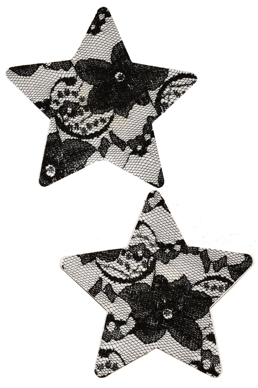 White star with black floral lace nipple pasties