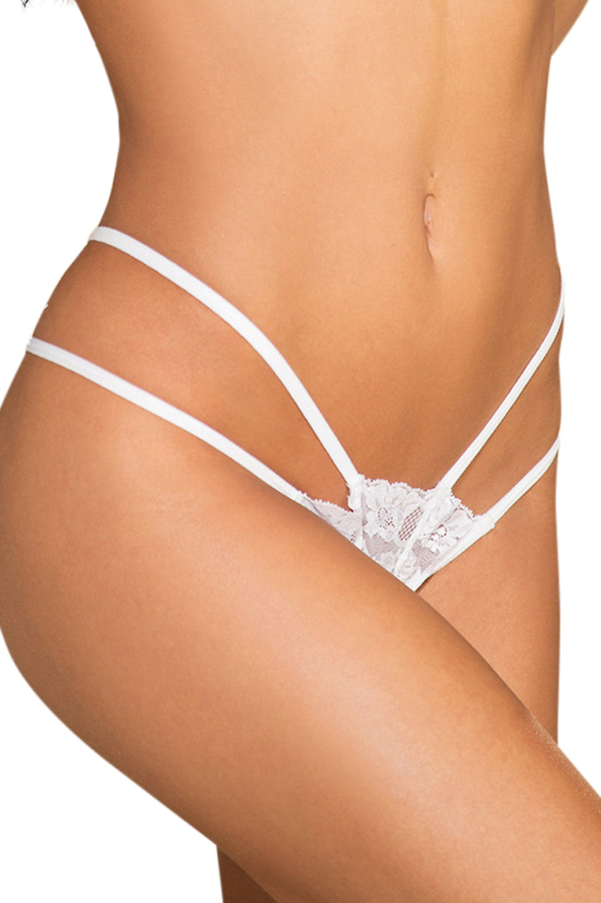 Women's white double strap thong panty. Shirley of Hollywood 25788