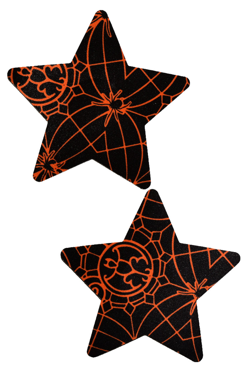 Black and orange spiderweb star nipple pasties