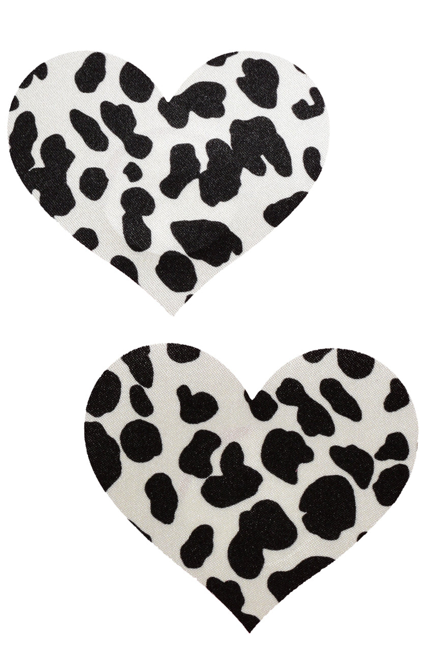 Black &amp; white cow print heart design nipple pasties