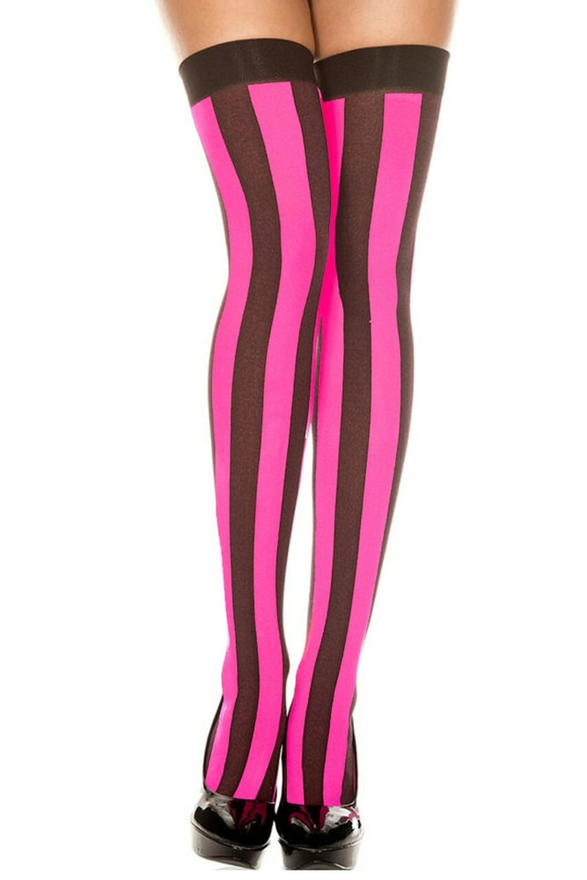 Women's hot pink and black stripe thigh high nylons