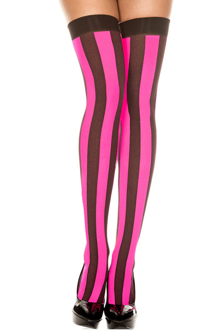 Shop women's hot pink and black stripe thigh high stockings