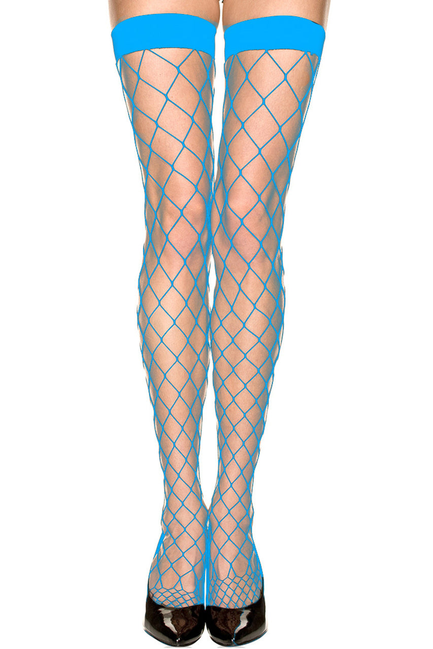 Turquoise Diamond Net Stockings with Wide Bands