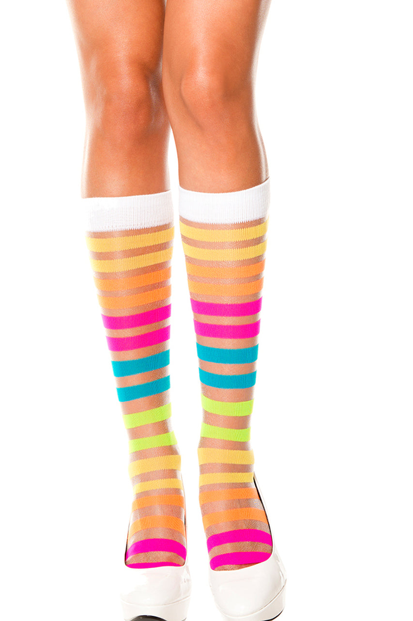 Shop sexy sheer rainbow knee high sock stockings