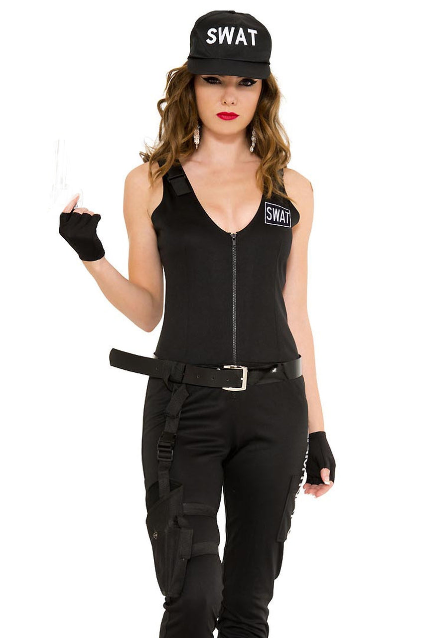 Shop this women's sexy SWAT costume featuring a sexy cop costume with sleeveless bodysuit and cop accessories