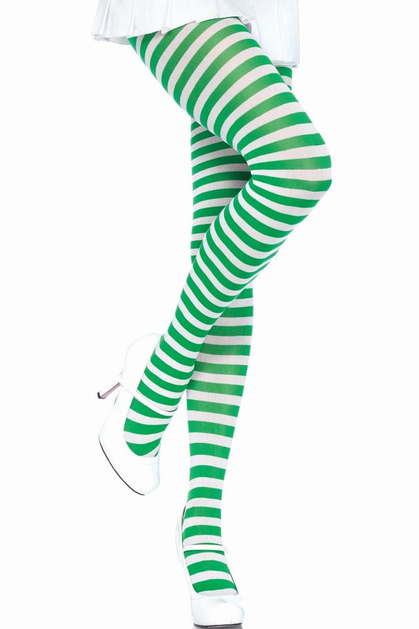 Shop these white and kelly green striped tights