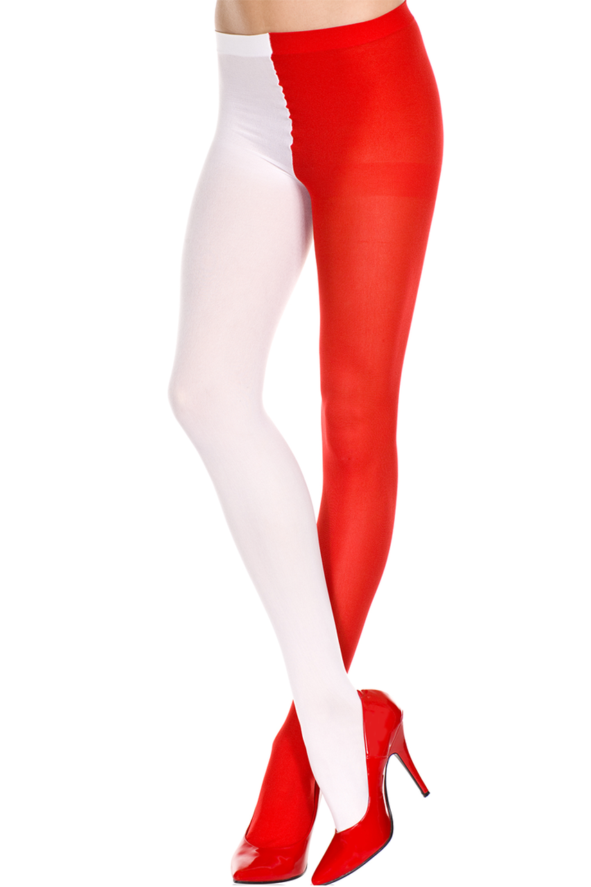 Red & White Opaque Jester Pantyhose  Cheap Sexy Lingerie –