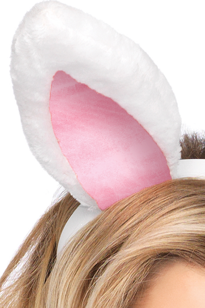 Shop these sexy accessories for your bunny costumes for Halloween featuring plush white cartoon bunny ears with pink bunny ear accents
