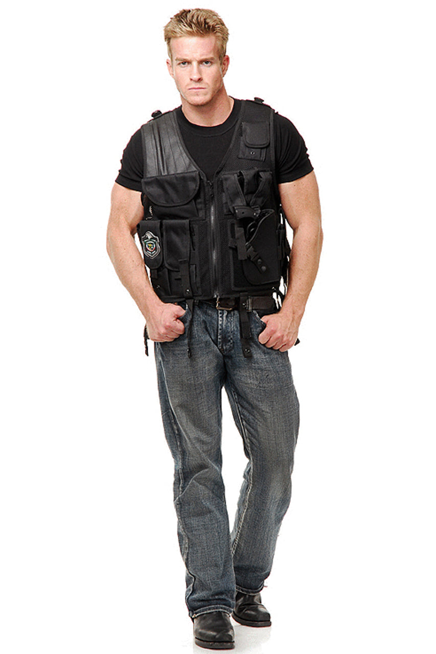 SWAT Team Vest Military Police Cop Fancy Dress Halloween Adult Costume  Accessory