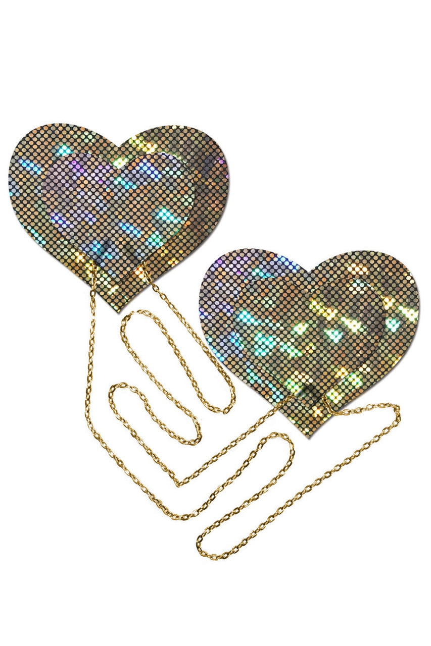 Shop this gold glitter heart shaped nipple pasties with chains