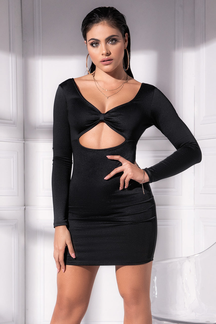 Long Sleeve Cutout Club Dress, Black Long Sleeve Dress, Long Sleeve Clubwear  Dress – 3wishes.com