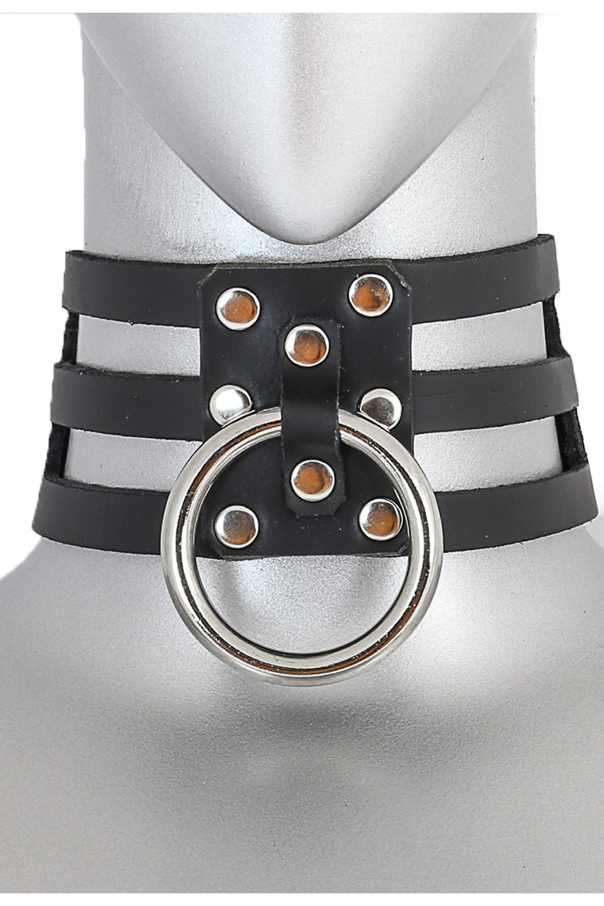 Shop this BDSM Collar that features a 100% genuine leather o ring choker with large o rings and triple leather