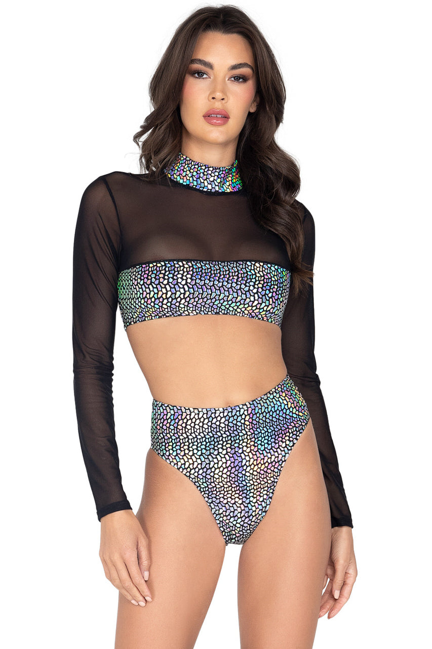 Metallic High Waisted Bikini Shorts, High Cut Rave Bottom