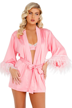 Satin Robe with Ostrich Feather Trim