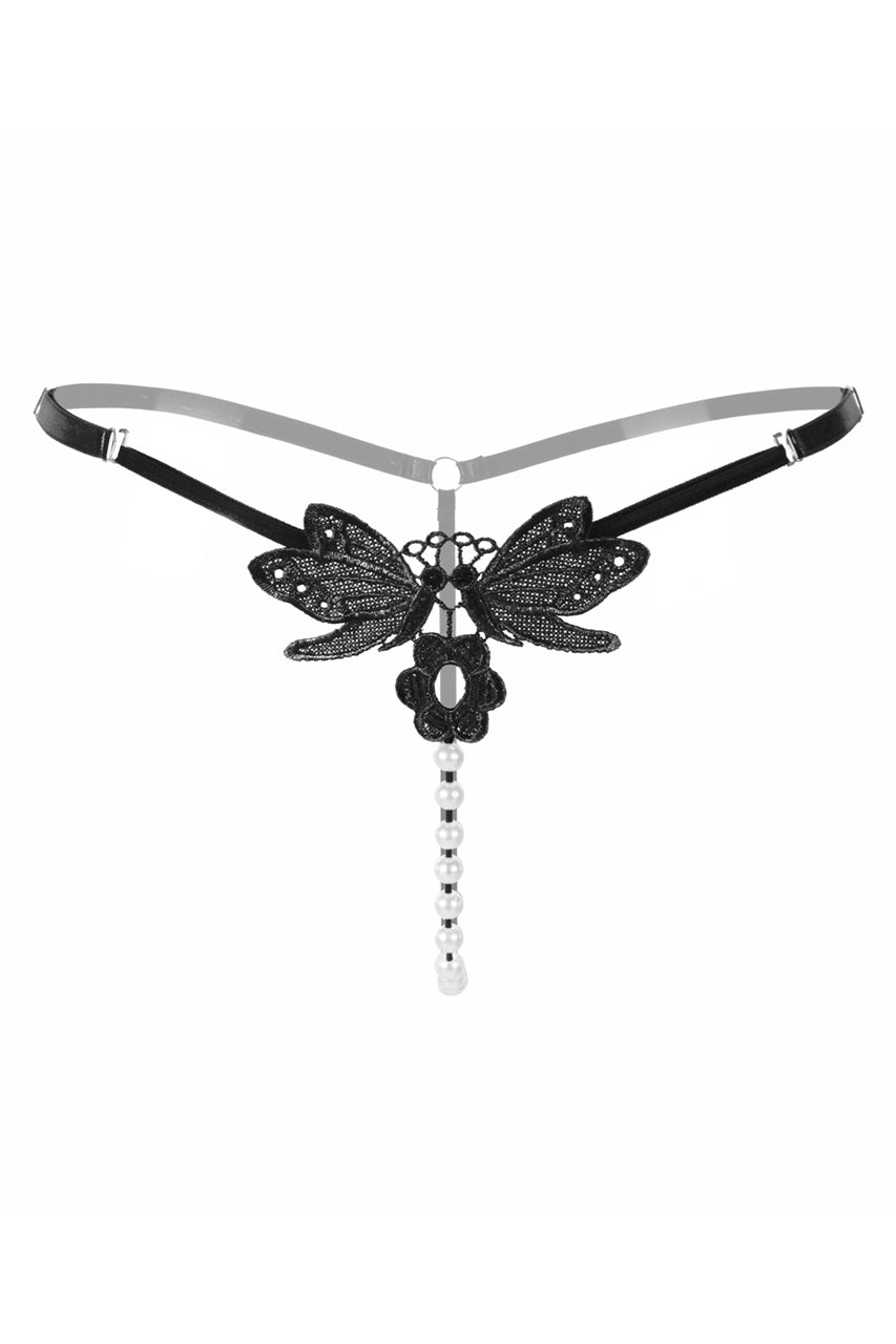 Embroidered Butterfly Thong Lingerie, Black Butterfly G String