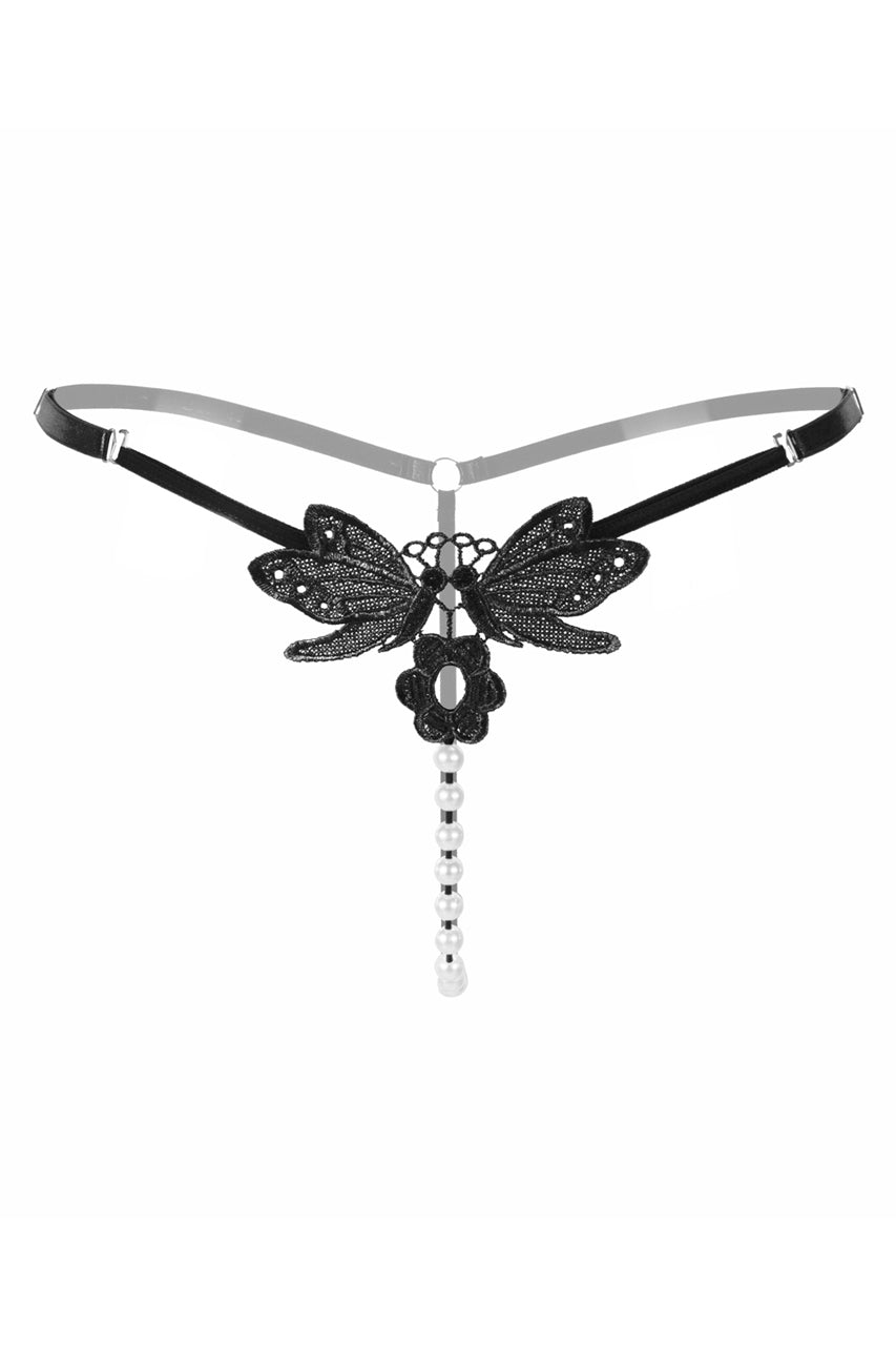 Embroidered Butterfly Pearl Thong