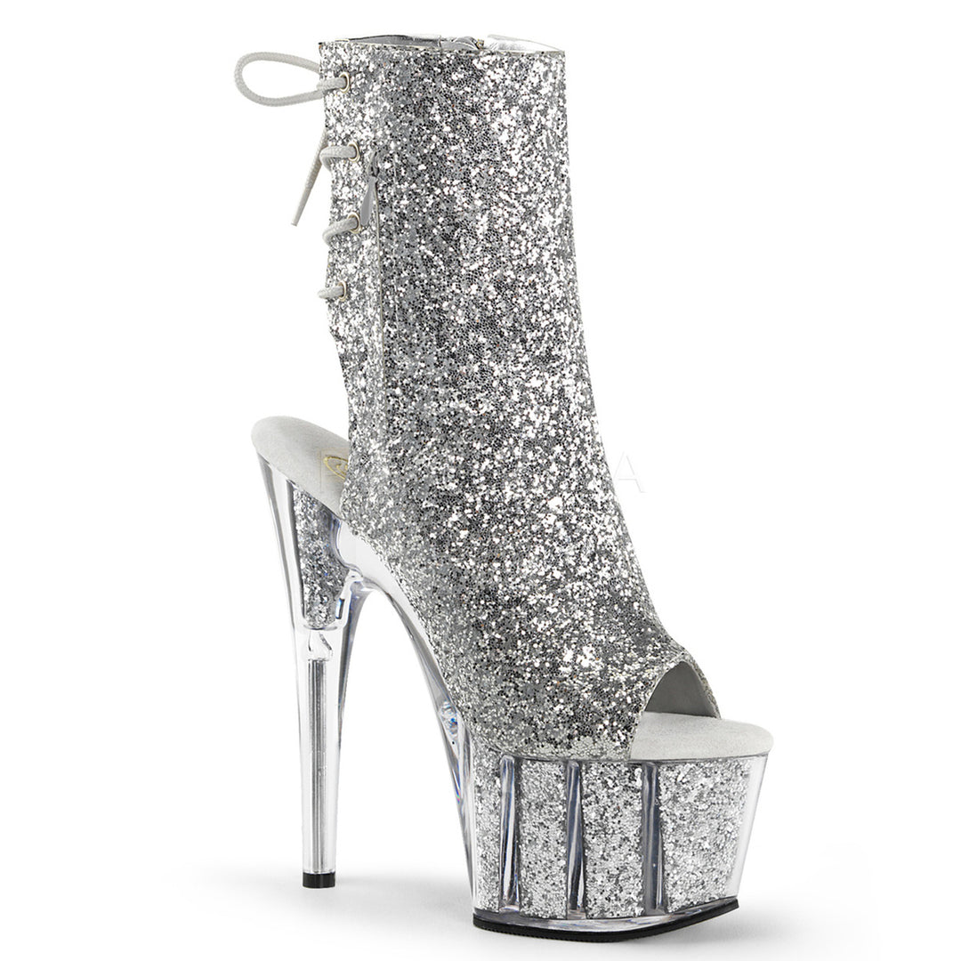 7" stiletto silver glitter ankle booties