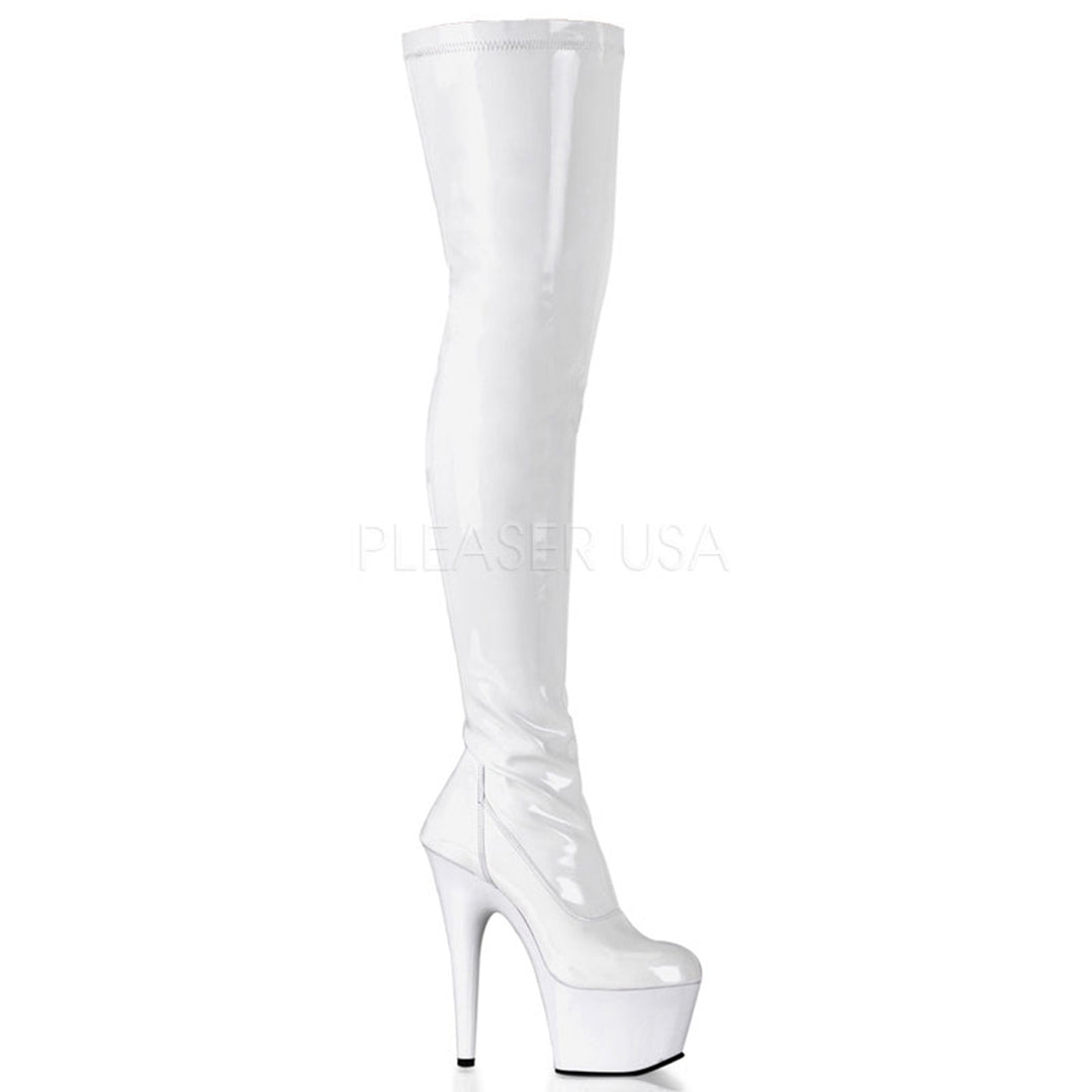 Women's sexy 7" high heel white side zip well made thigh high boots