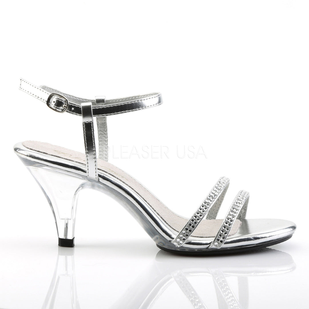 Silver Metallic 3" Stiletto Heel Ankle Strap Sandal - Pleaser Shoes