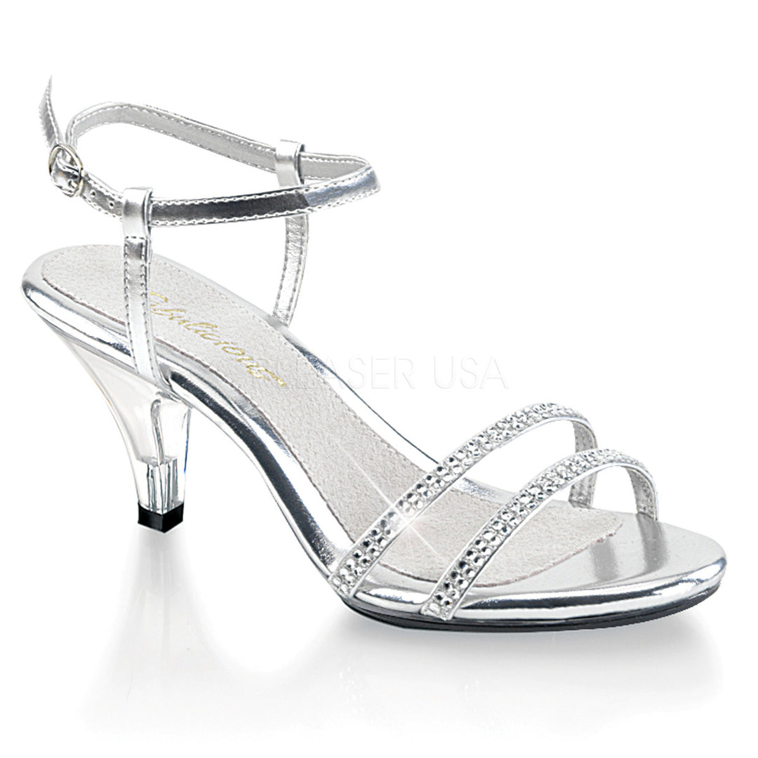 Silver 3" Stiletto Heel Ankle Strap Mini-PF Sandal W/RS - Please Shoes