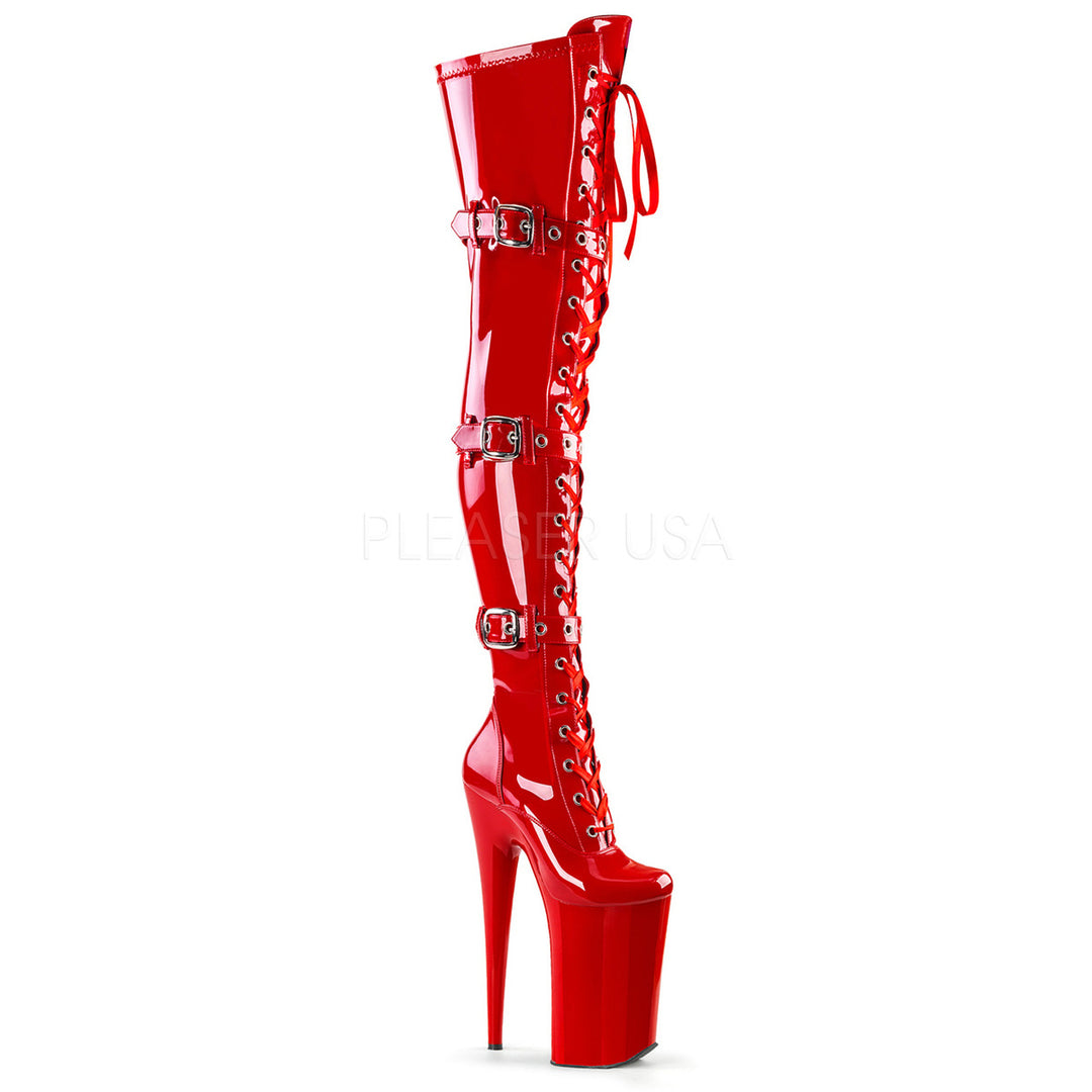 Women's sexy 10" pump red side zip thigh boots