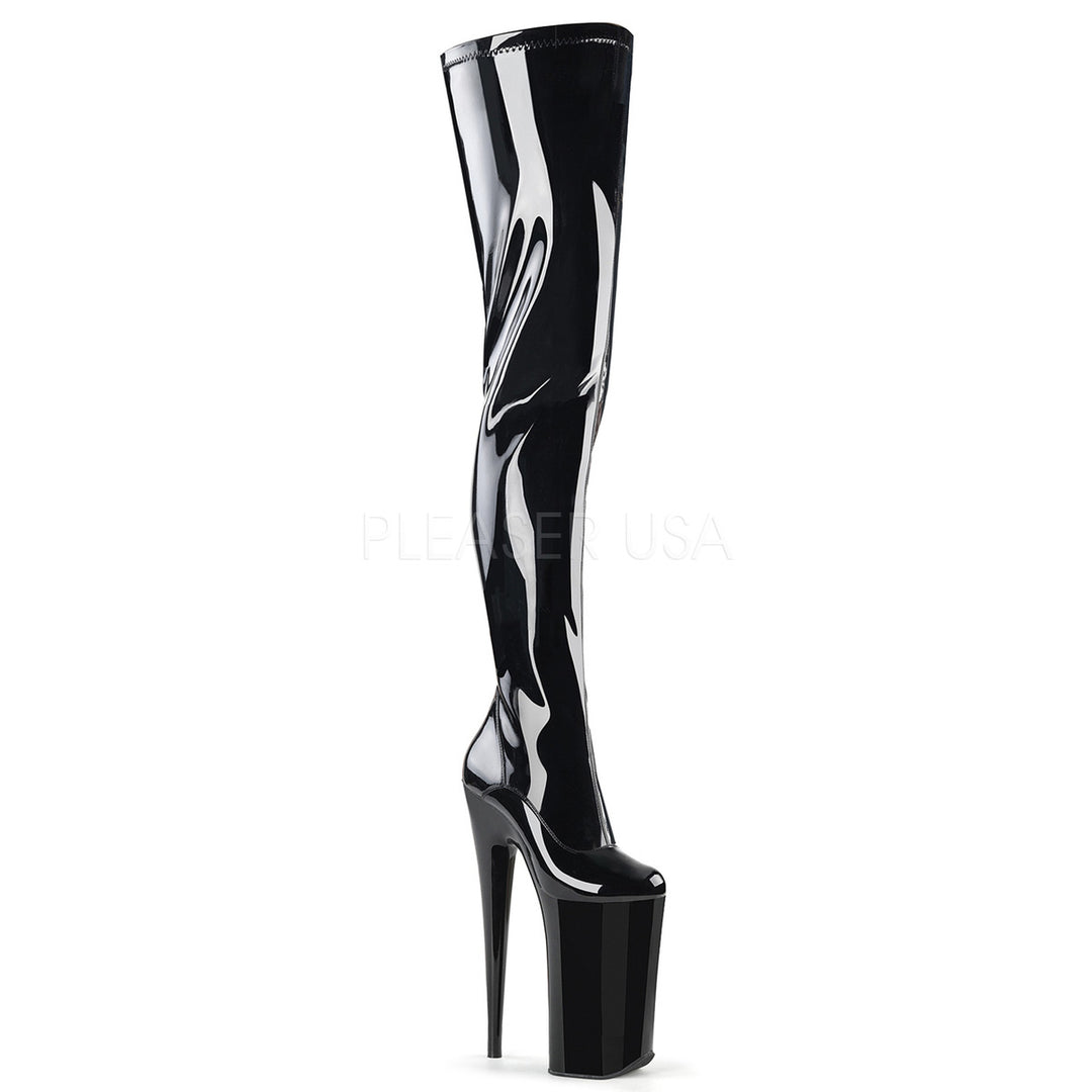 Women's sexy 10" heel black side zip thigh high boots