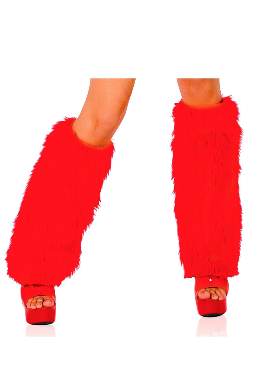 Red Fur Boot Covers - Furry Leg Warmers –