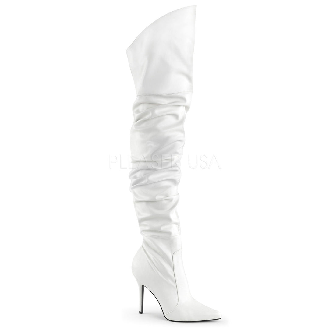 Women's 4" pump white faux leather side zip over the knee long boots
