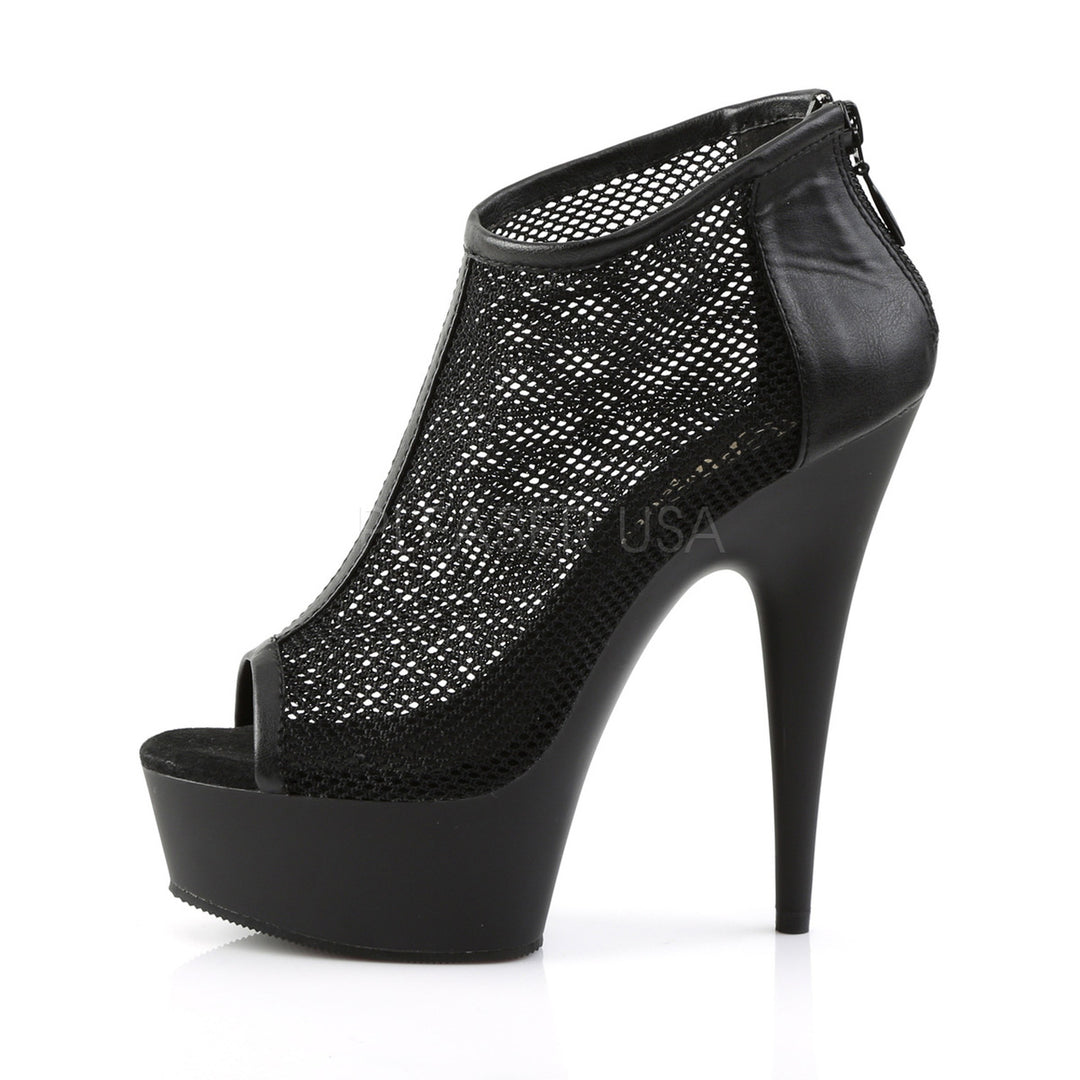 1.8" platform black peep toe faux leather booties with 6 inch heel