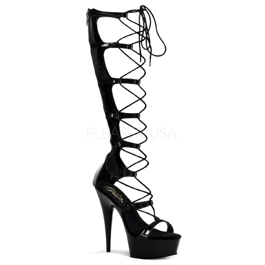 Women's black 6" heel lace-up sandal shoes with a 1.8" platform | free shipping