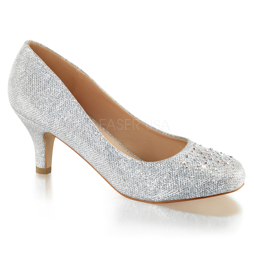 Silver 2 1/2" Kitten Heel, Pump Embellished w/RS Glitt - Please Shoes