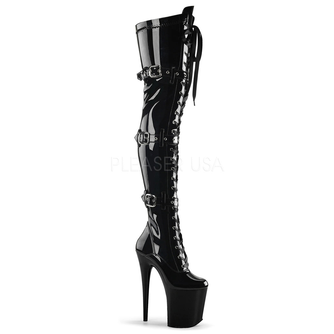Women's 8" heel black side zip over knee boots