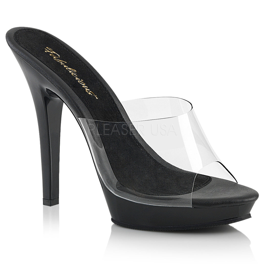 Clear/Black 5" Heel, 3/4" Platform  Slide - Please Shoes