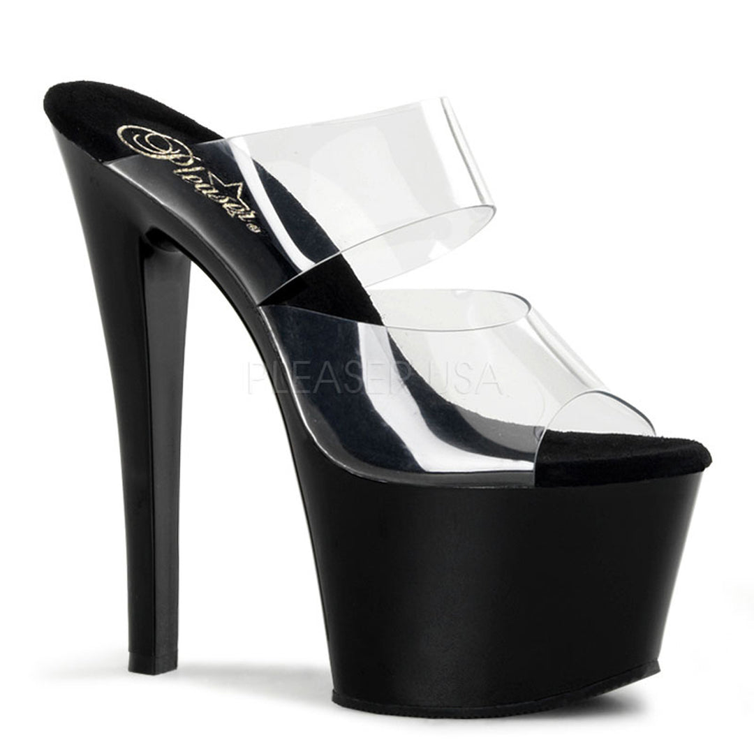 Women's sexy black stripper pumps with 7" high heel.
