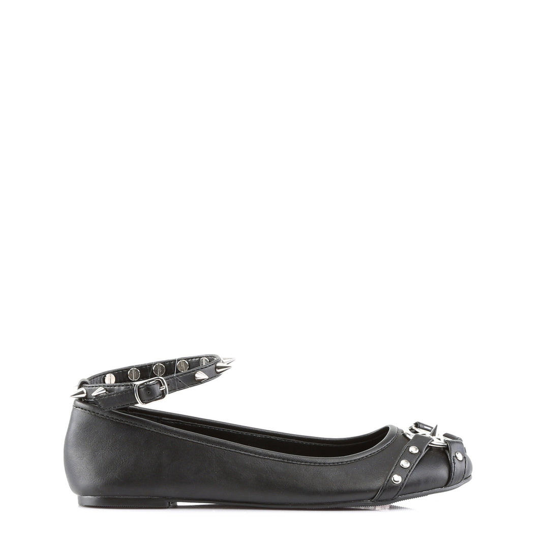 Women's Ankle Strap Flat Featuring Studded Straps and Pentagram Ornament on Vamp and Buckle &amp; Spikes Detail