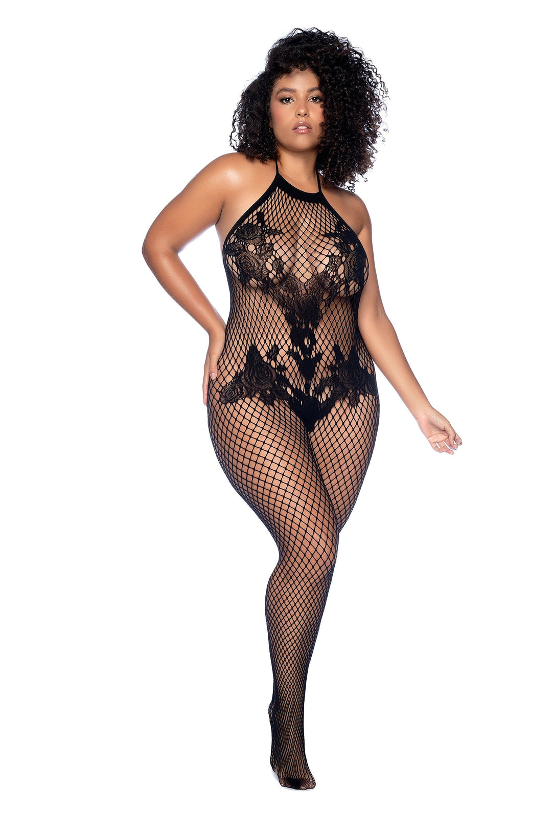 Floral Bodystocking with Low-Back Design, Crotchless