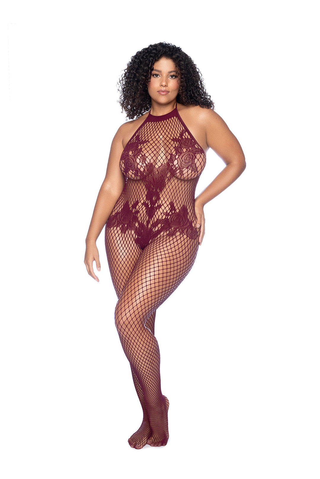 Floral Bodystocking with Low-Back Design, Crotchless