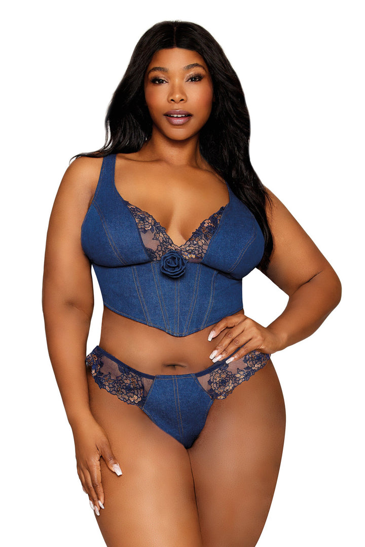 Plus Size Denim Cropped Bustier Set