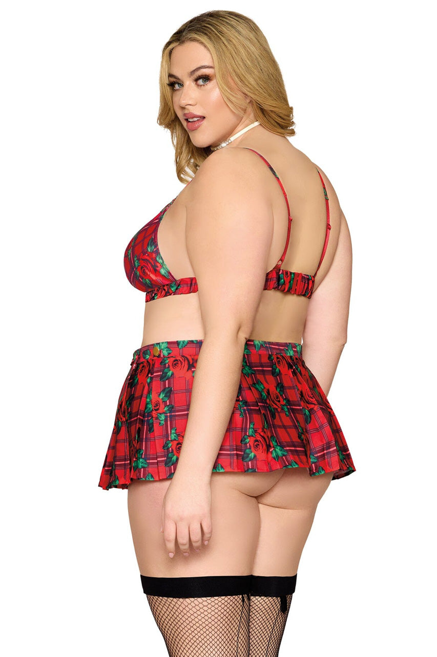 Plus Size Rose Plaid Bra and Skirt
