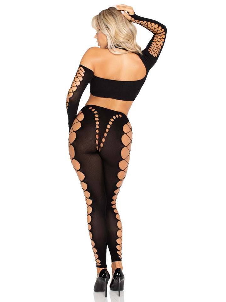 Seamless Asymmetrical Cut-Out Crop Top and Footless Tights