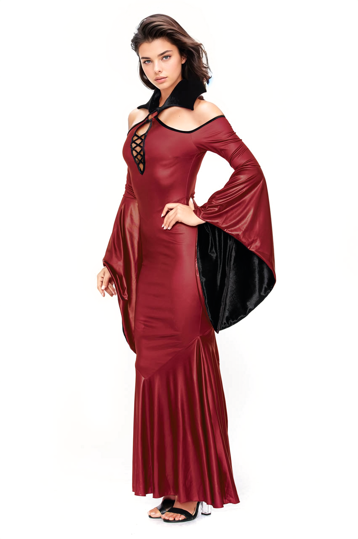 Vampire Vixen Costume, Long Red Vampire Dress Costume โ 3wishes.com