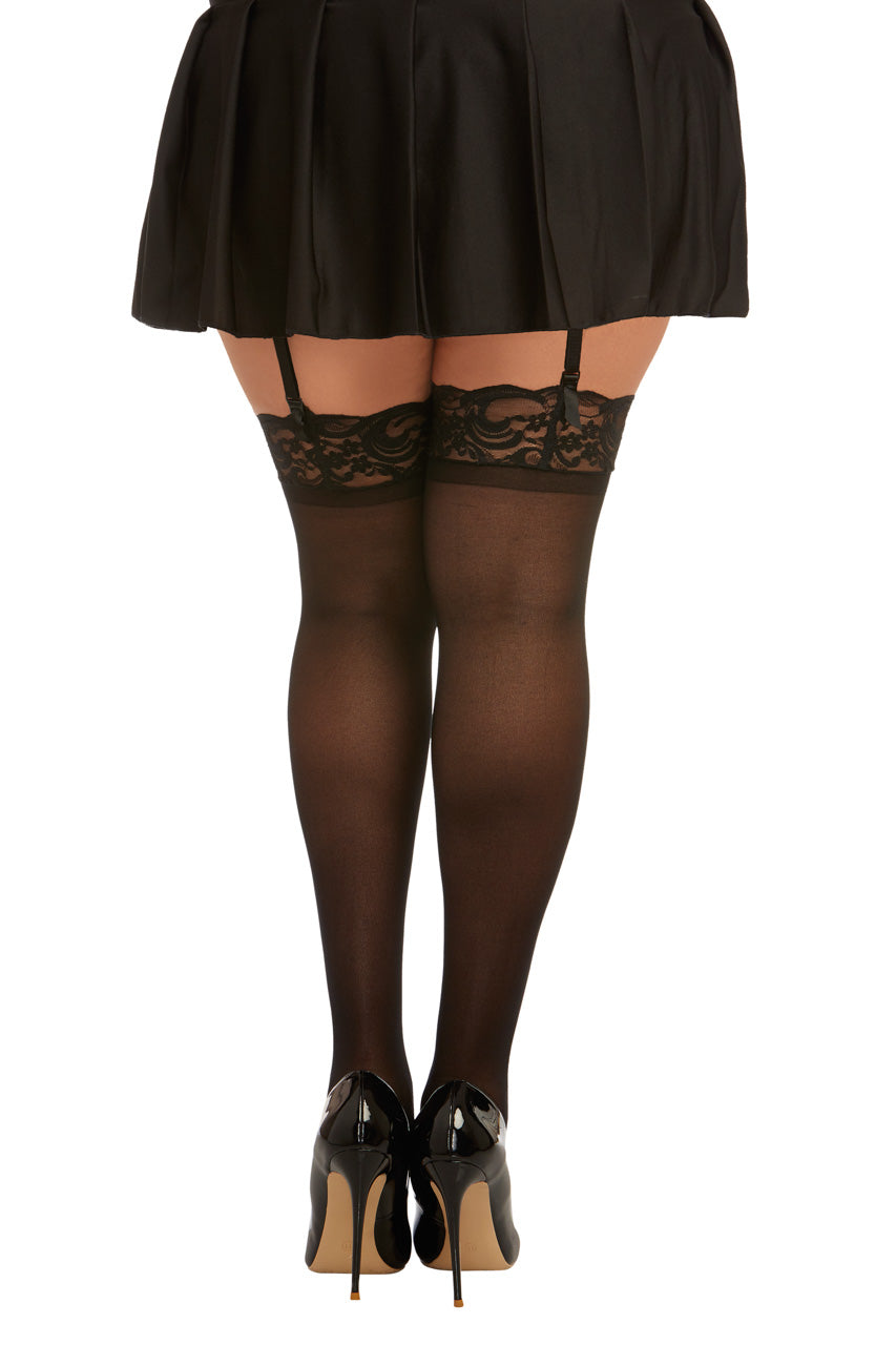 Plus Size Sheer Mesh Stockings with Lace