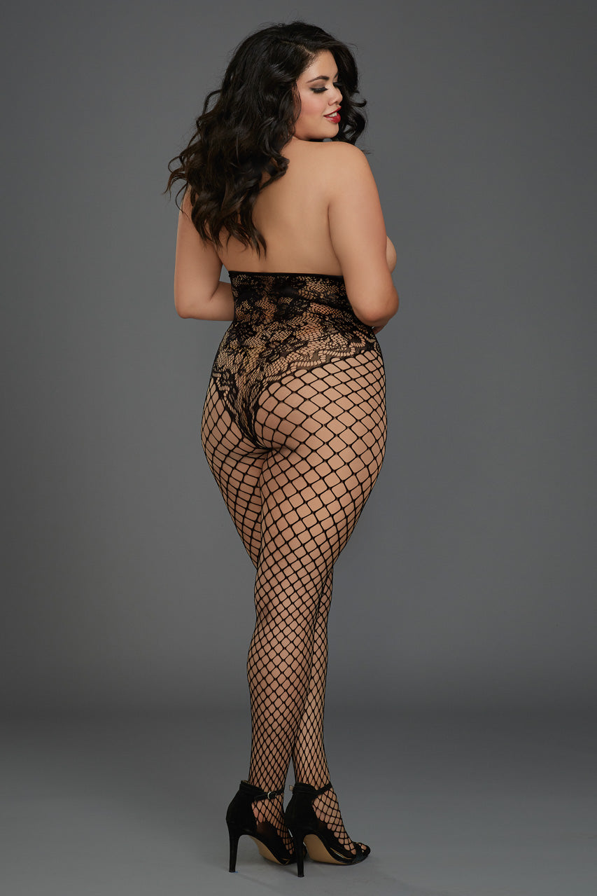 Plus Size Cupless Lace and Net Bodystocking